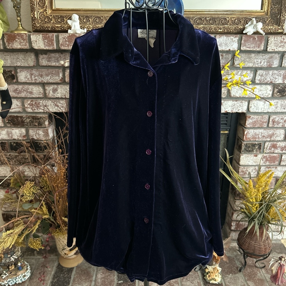 VTG 90s Kathie Lee Collection Ultra Violet Velvet Button Down Shirt Sz XL